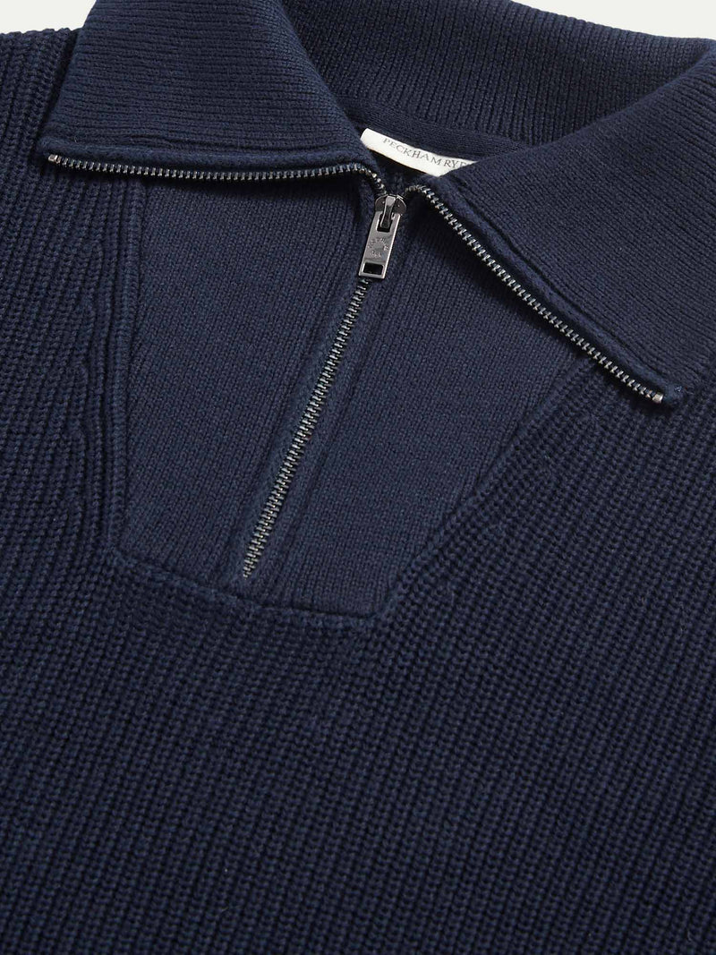 Hanover Knitted Quarter Zip in Dark Sapphire Navy