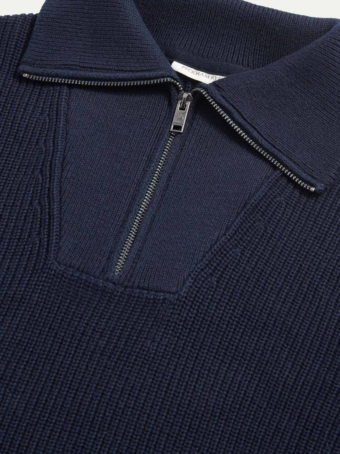 Cotton Knit ¼ Zip Funnel in Dark Sapphire Navy