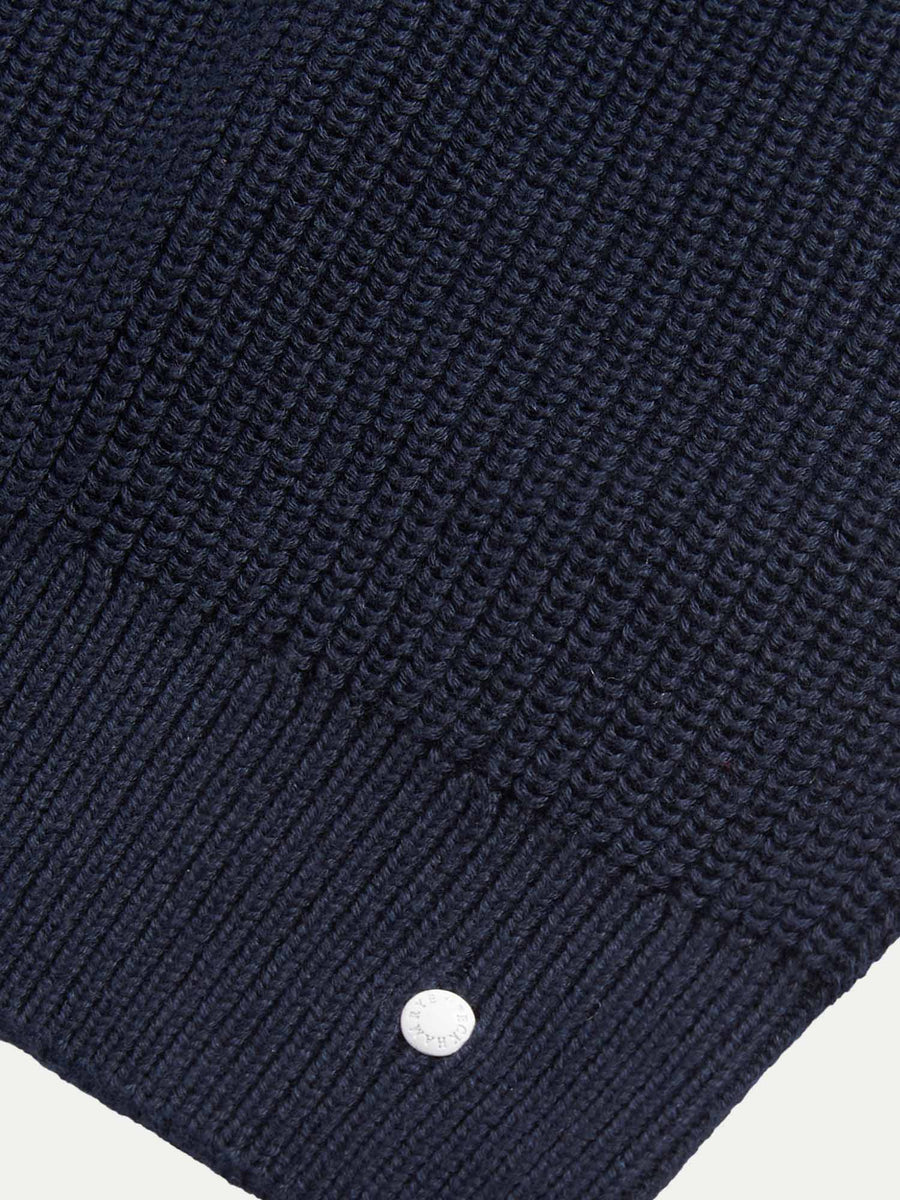 Cotton Knit ¼ Zip Funnel in Dark Sapphire Navy
