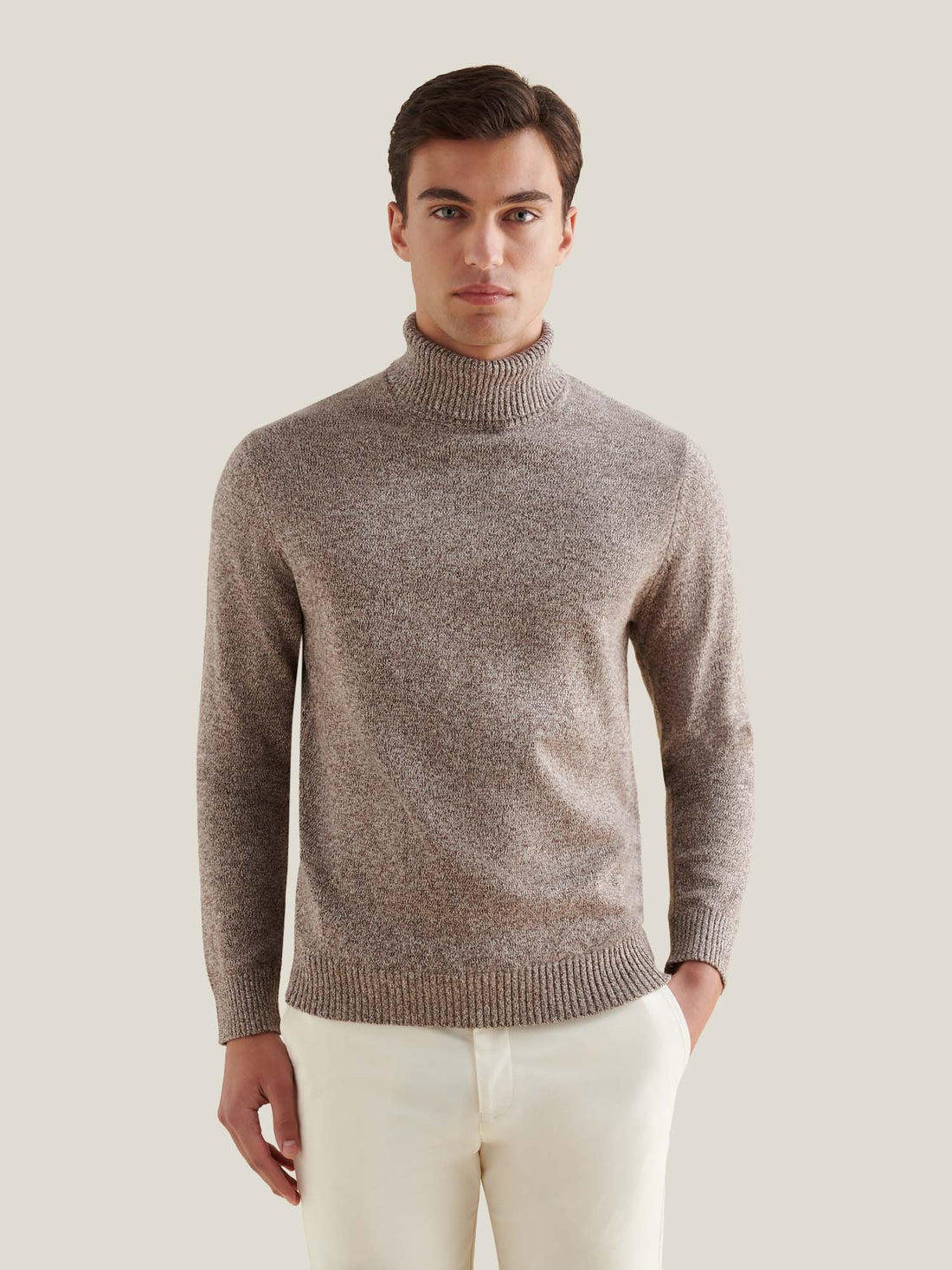 Twisted Yarn Knit Roll Neck in Simply Taupe
