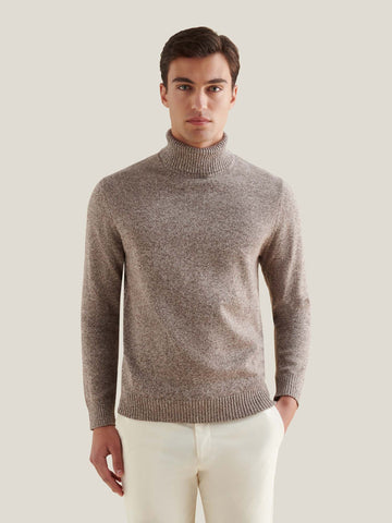 Twisted Yarn Knit Roll Neck in Simply Taupe