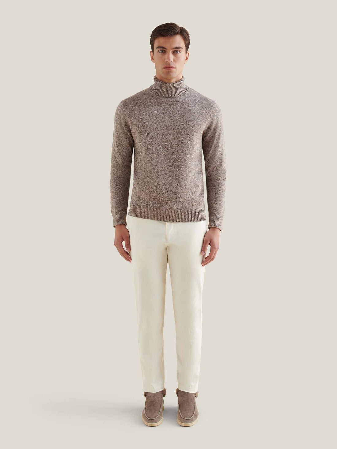 Twisted Yarn Knit Roll Neck in Simply Taupe