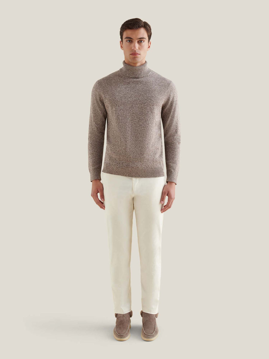 Twisted Yarn Knit Roll Neck in Simply Taupe