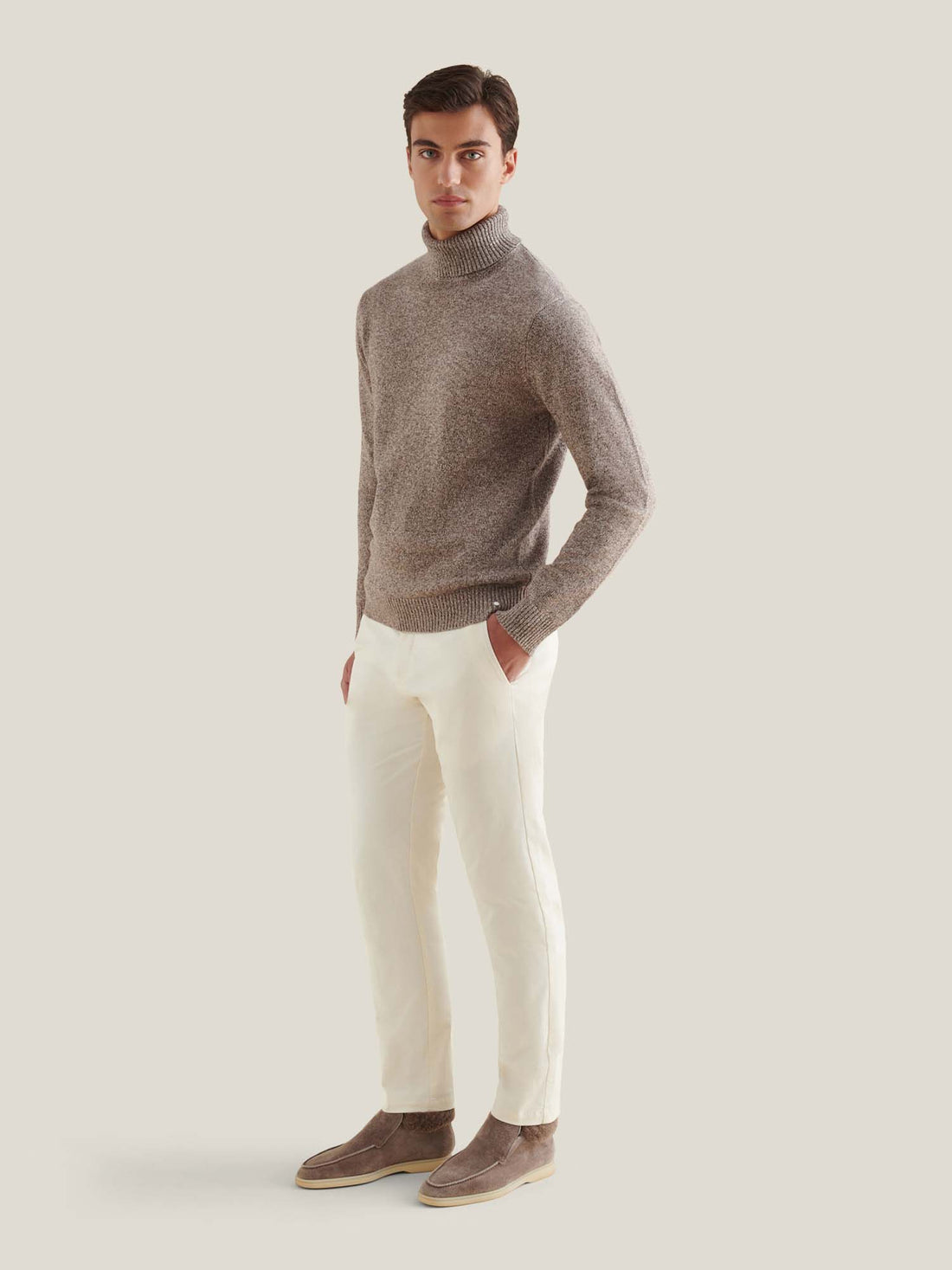 Twisted Yarn Knit Roll Neck in Simply Taupe