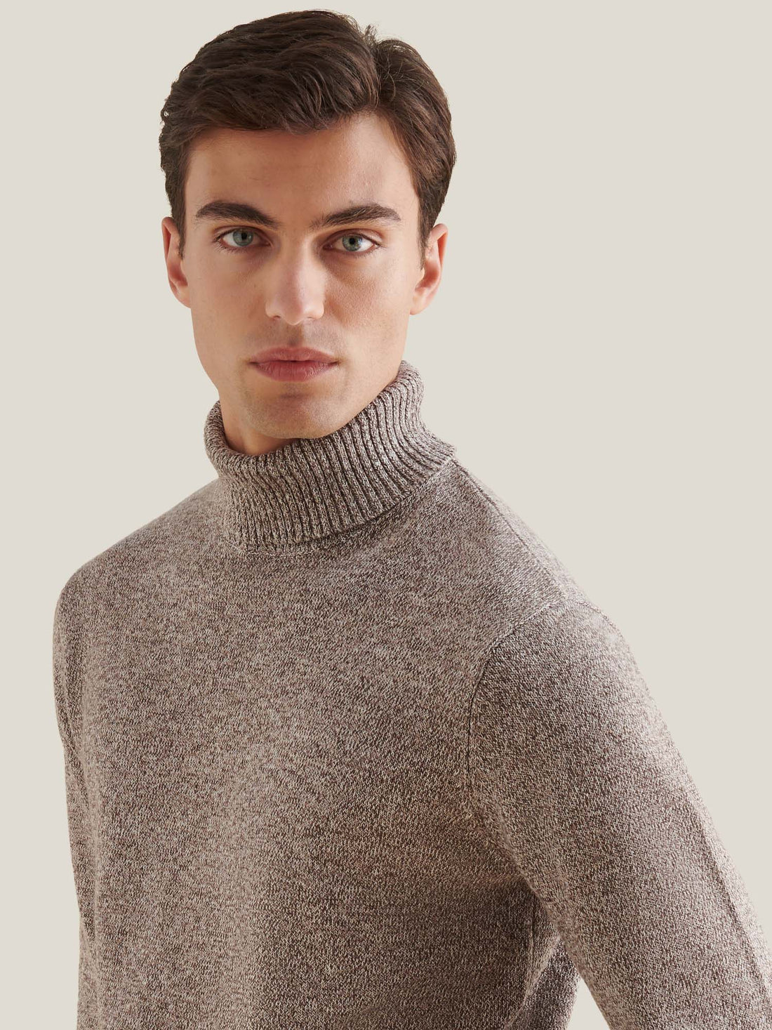 Twisted Yarn Knit Roll Neck in Simply Taupe