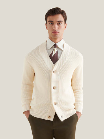 Cotton Knit Cardigan in Egret