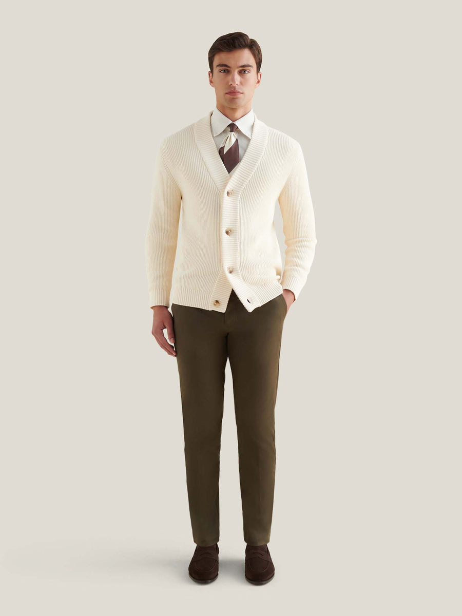 Cotton Knit Cardigan in Egret