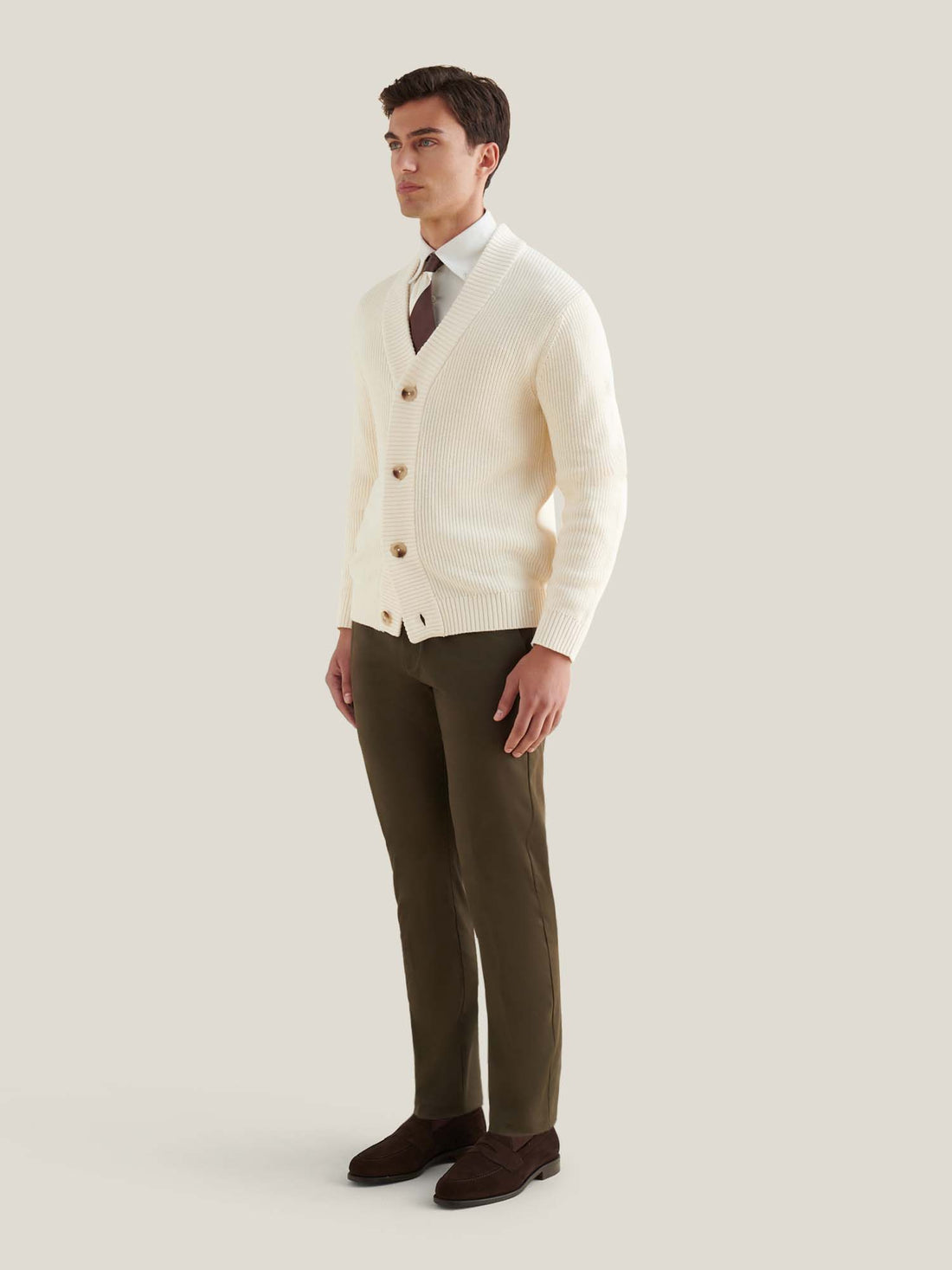 Cotton Knit Cardigan in Egret