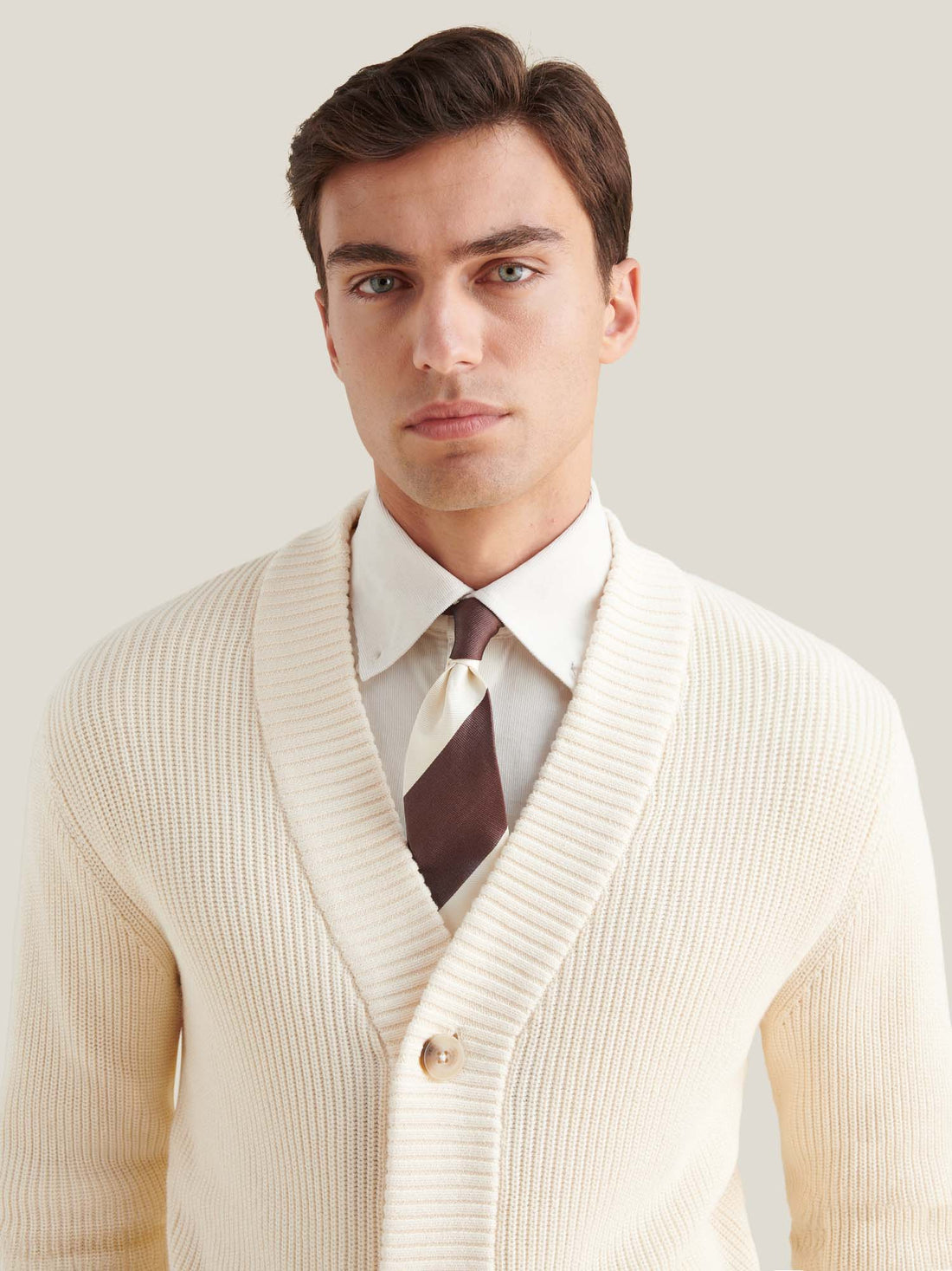 Cotton Knit Cardigan in Egret