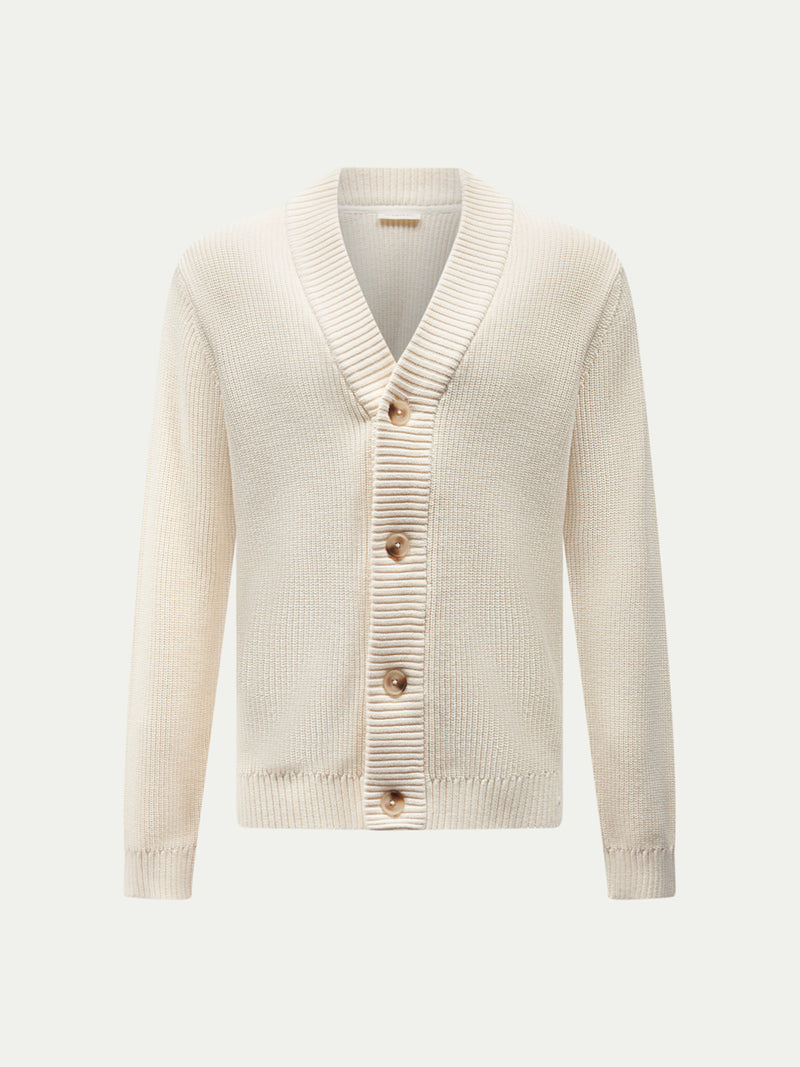 Cotton Knit Cardigan in Egret