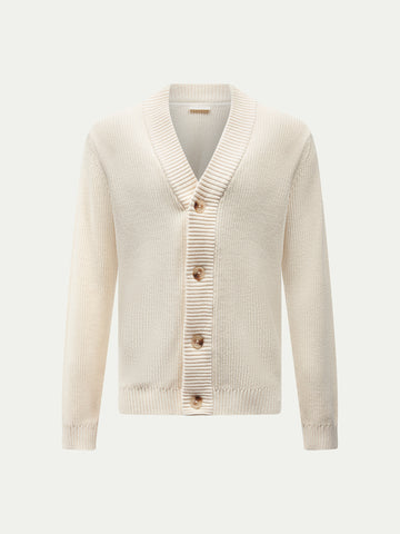 Cotton Knit Cardigan in Egret