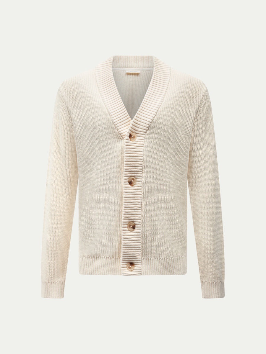 Cotton Knit Cardigan in Egret