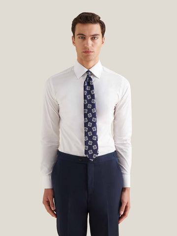 Cotton Poplin Slim Fit High Collar Shirt in Bright White