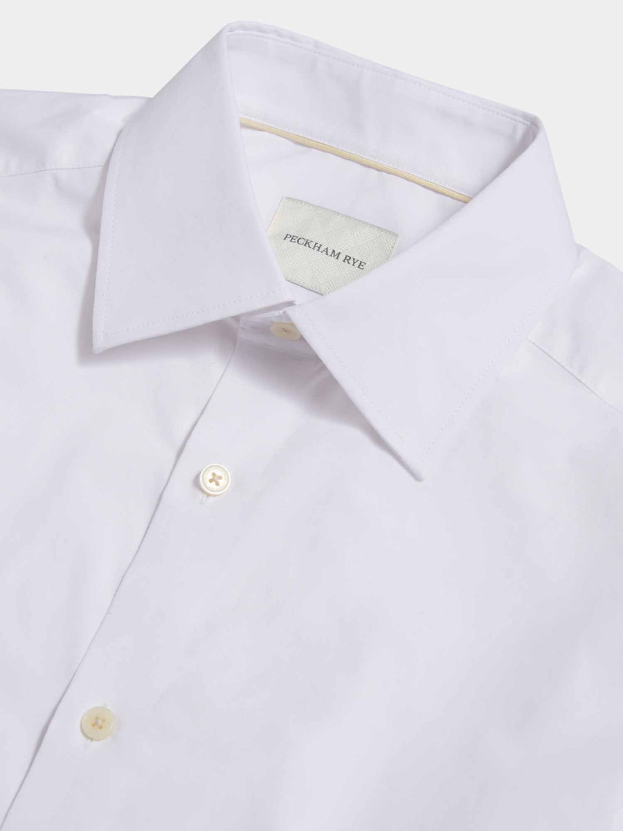 Peckham Rye Mens High Collar Slim Fit Poplin Shirt in Bright White
