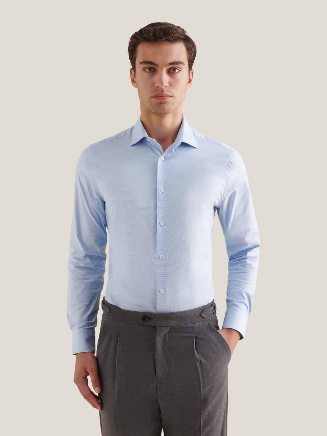 Puppytooth Cutaway Collar Shirt in Blue Blizzard
