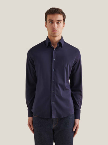 Jersey Hidden-Button Shirt in Dark Sapphire Navy