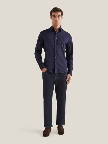 Jersey Hidden-Button Shirt in Dark Sapphire Navy