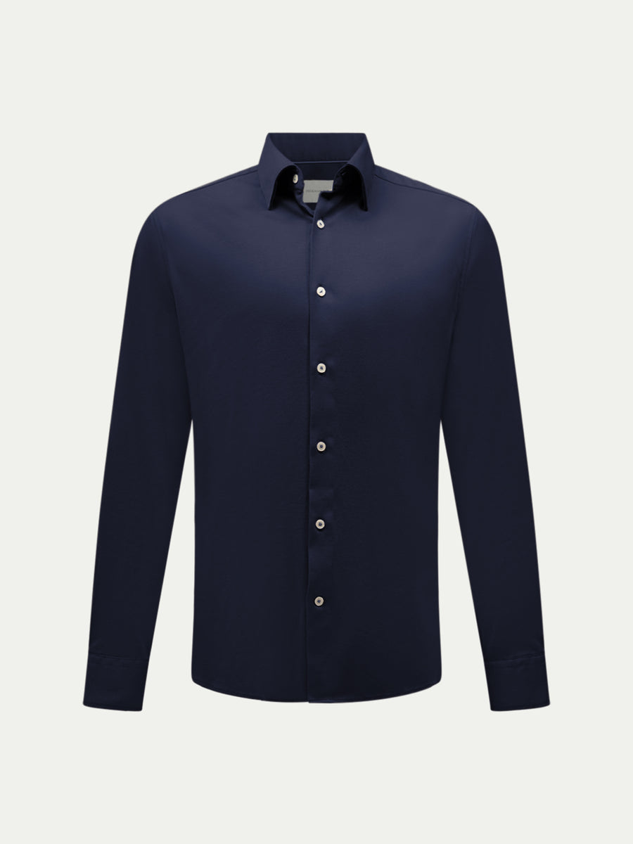 Peckham Rye Mens Mercerised Jersey Shirt in Dark Sapphire Navy