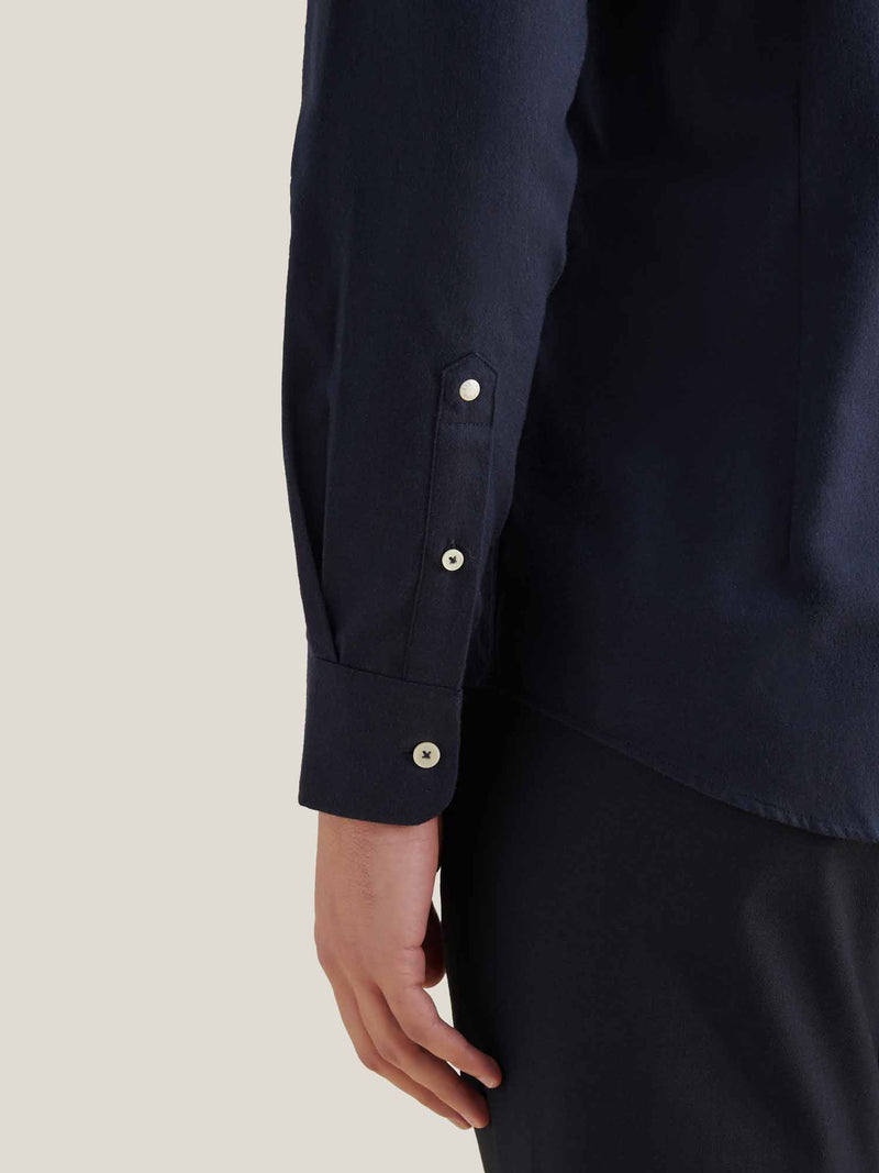 Flannel Herringbone Spread Collar Shirt in Dark Sapphire Navy