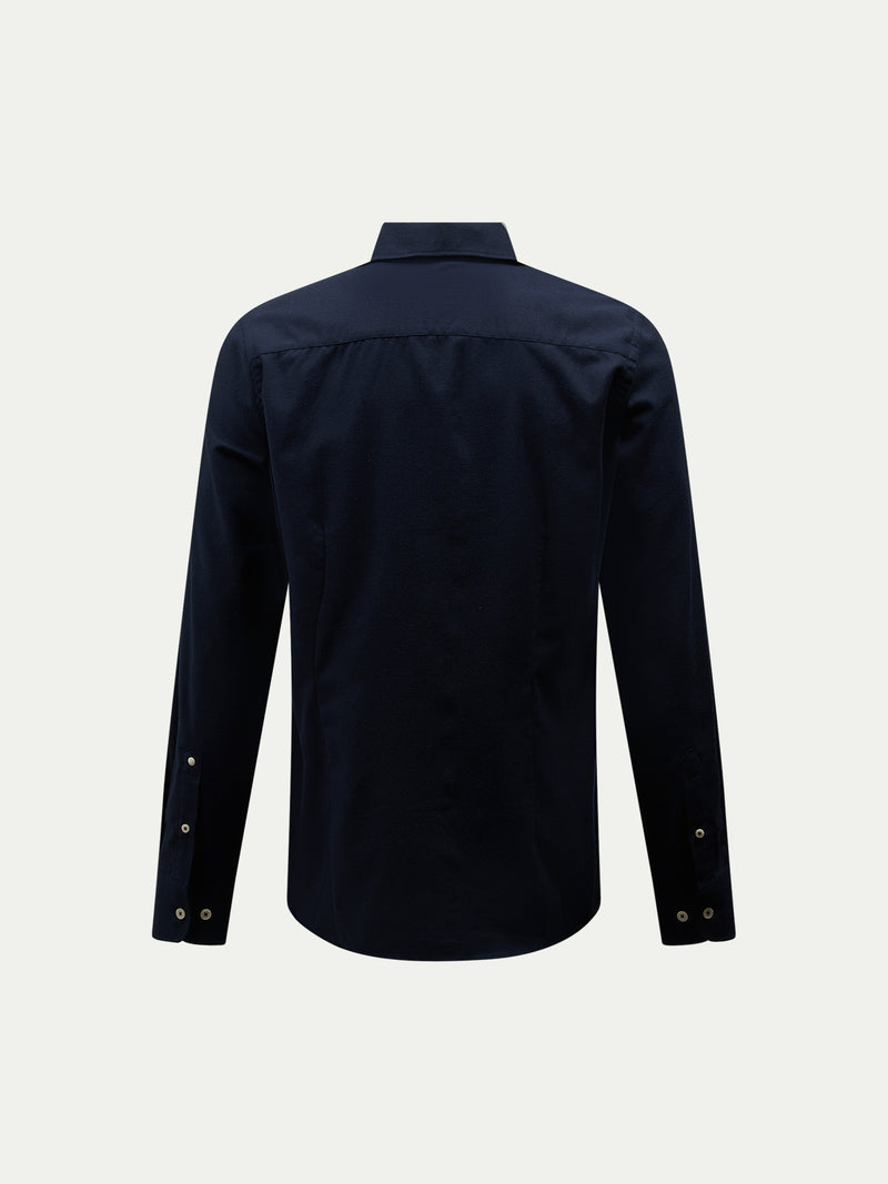 Flannel Herringbone Spread Collar Shirt in Dark Sapphire Navy