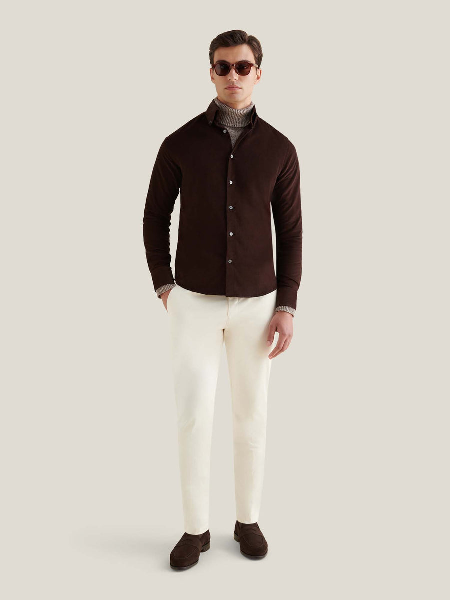 Micro Cord Button-Down Shirt in Java