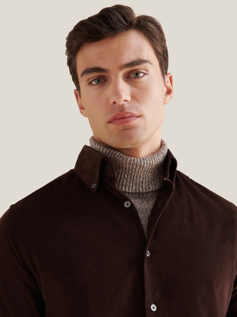 Micro Cord Button-Down Shirt in Java