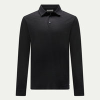 Slub Jersey Long Sleeve Polo Shirt in Black