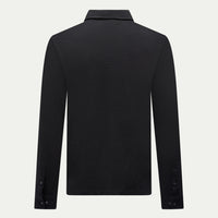 Slub Jersey Long Sleeve Polo Shirt in Black