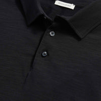 Slub Jersey Long Sleeve Polo Shirt in Black