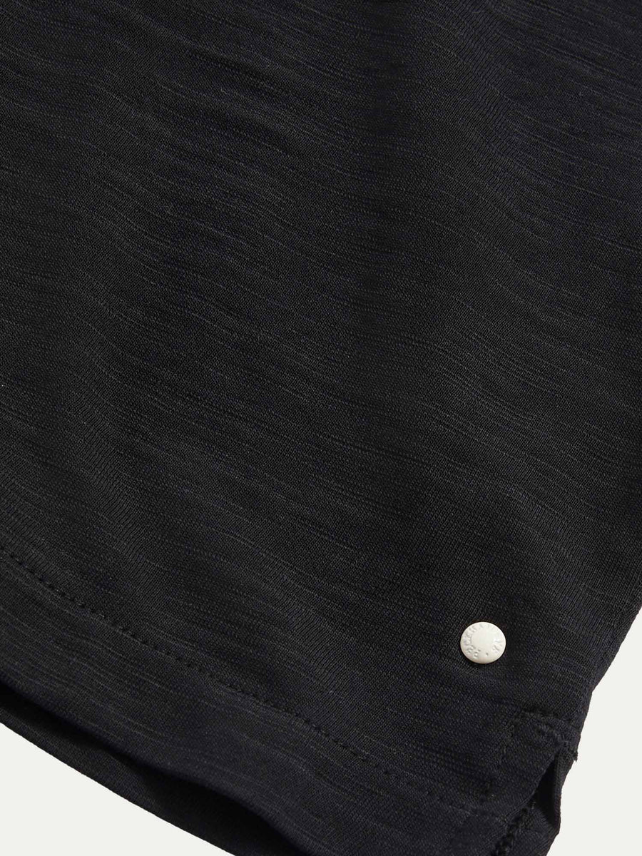 Slub Jersey Long Sleeve Polo Shirt in Black