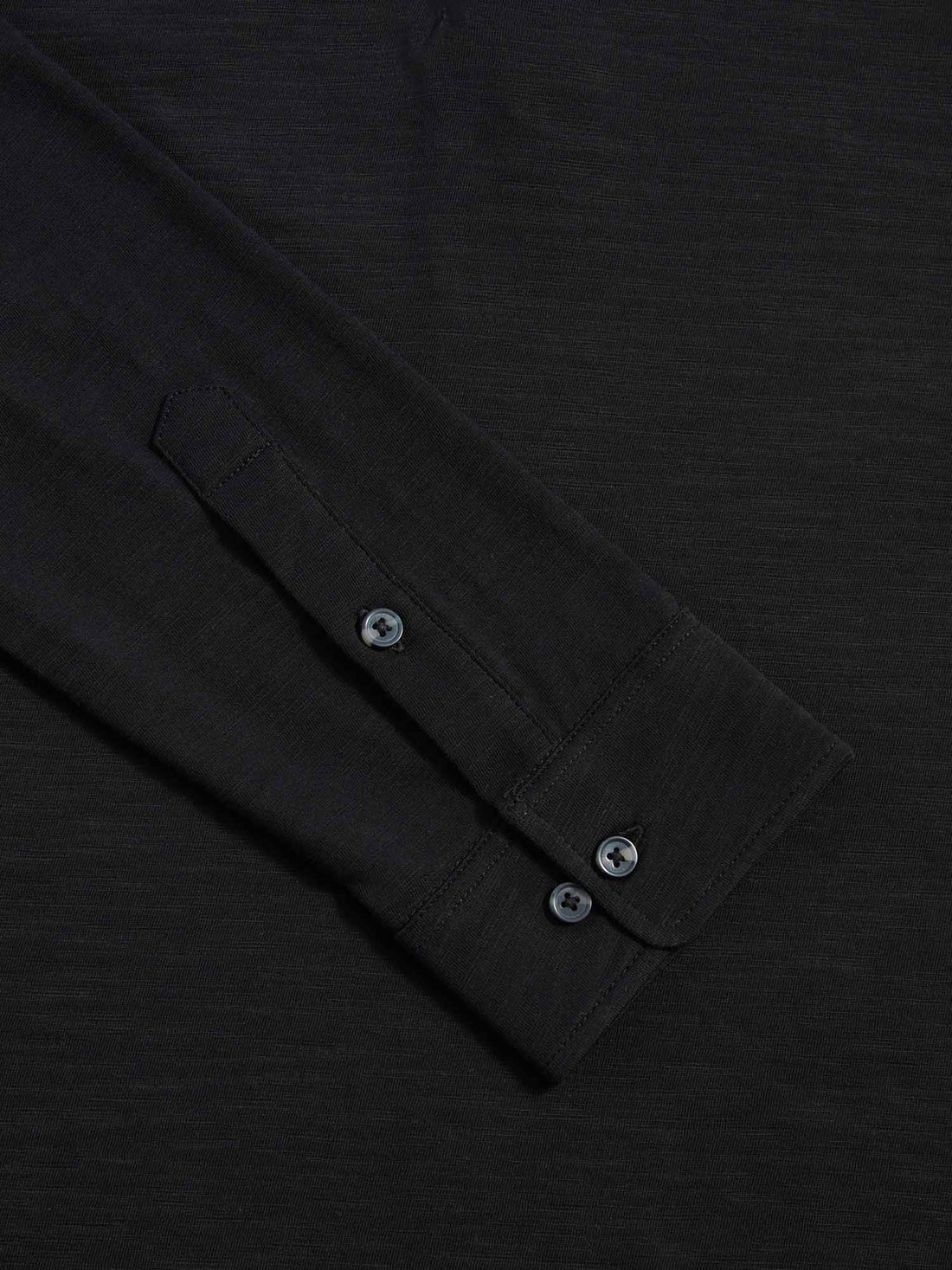 Slub Jersey Long Sleeve Polo Shirt in Black