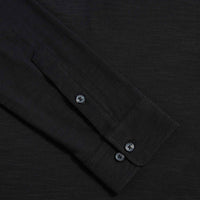 Slub Jersey Long Sleeve Polo Shirt in Black