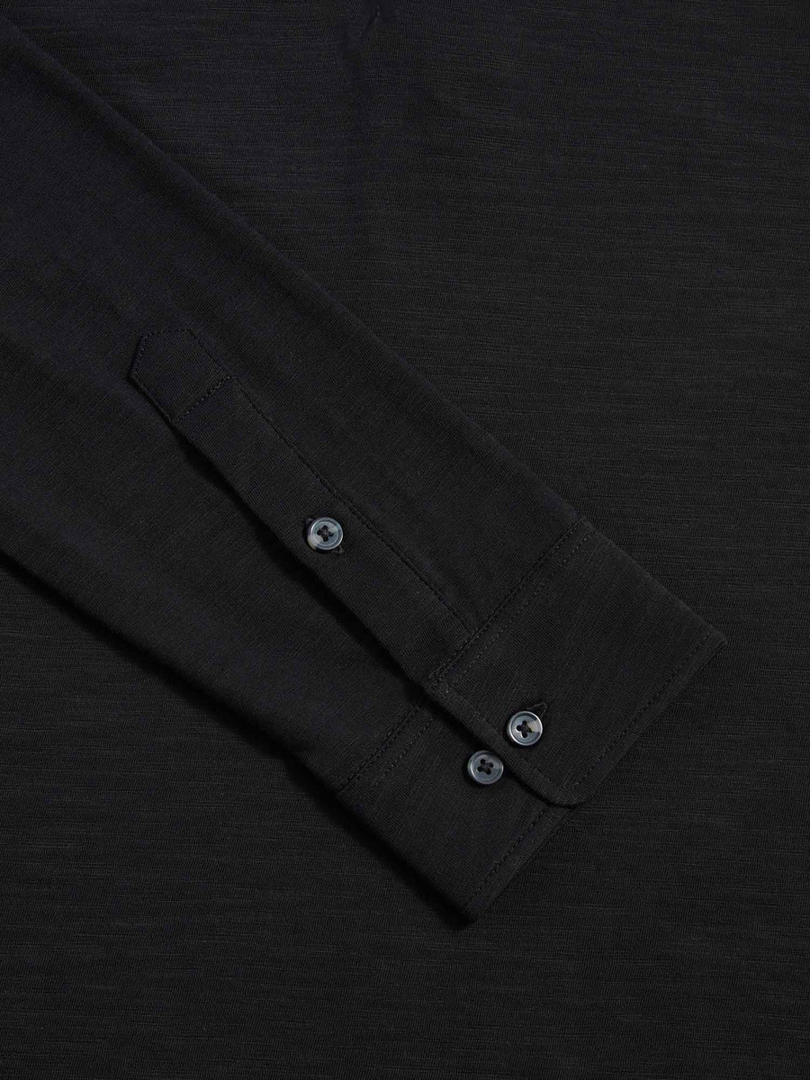 Slub Jersey Long Sleeve Polo Shirt in Black