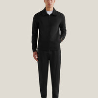 Jersey Interlock Zip Funnel Sweat in Black