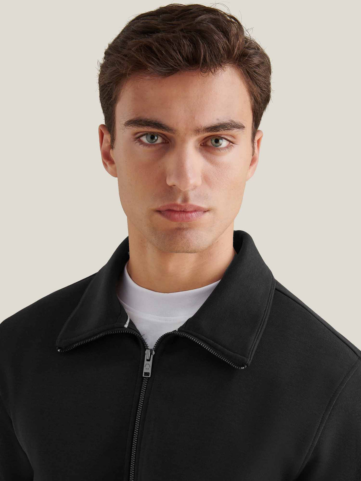 Jersey Interlock Zip Funnel Sweat in Black