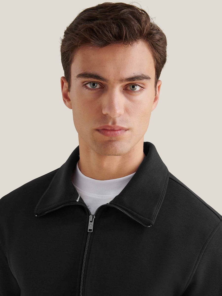 Jersey Interlock Zip Funnel Sweat in Black