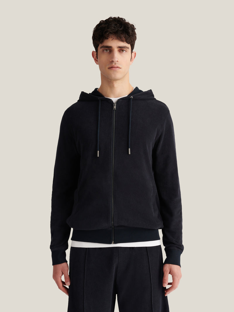 Bagni Towelling  Zip Hoodie in Dark Sapphire Navy