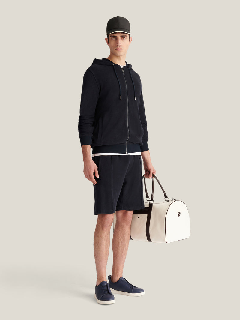 Bagni Towelling  Zip Hoodie in Dark Sapphire Navy