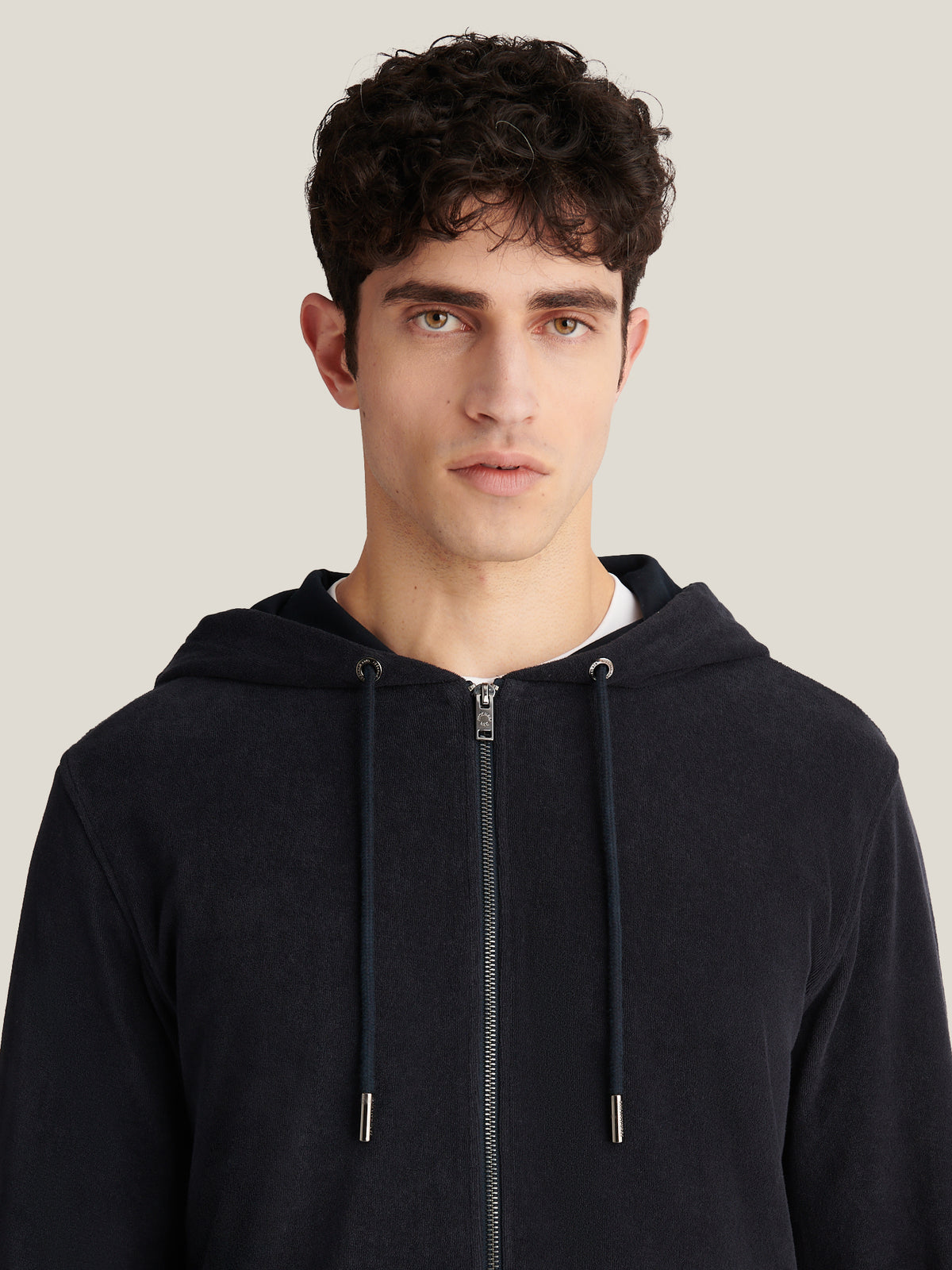 Bagni Towelling  Zip Hoodie in Dark Sapphire Navy