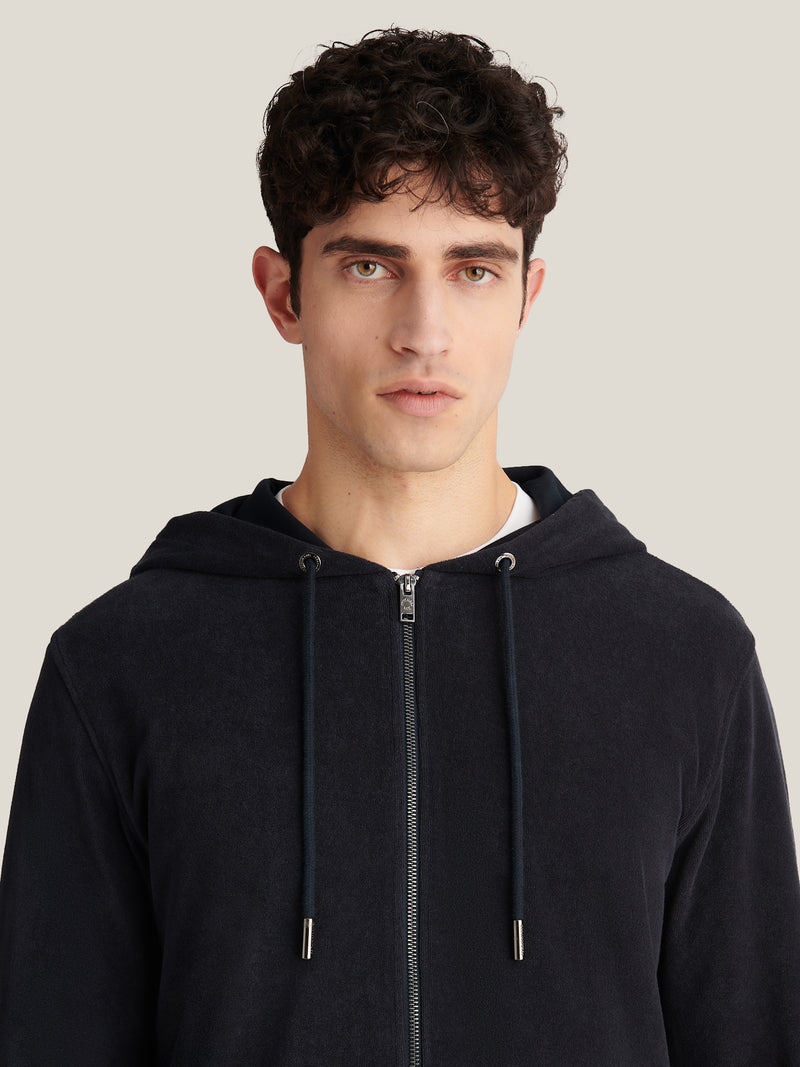 Bagni Towelling  Zip Hoodie in Dark Sapphire Navy