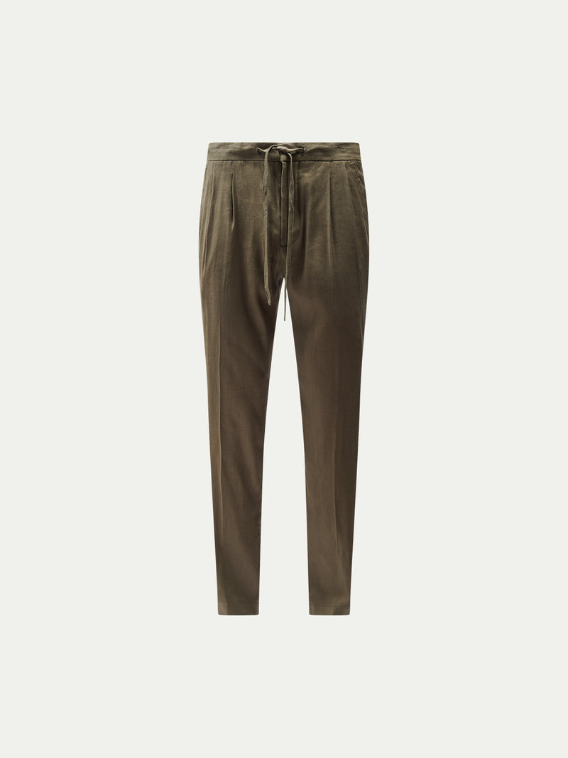 Marina Linen Blend Trouser in Tea Leaf
