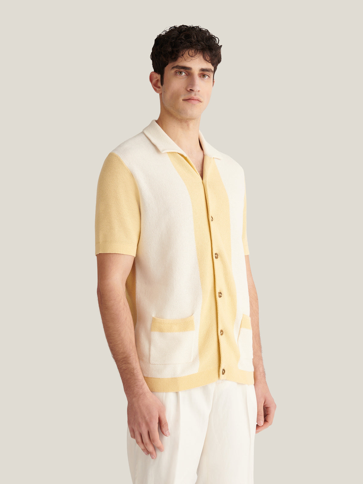 Sonny Open Stitch Revere Shirt in Reed Yellow