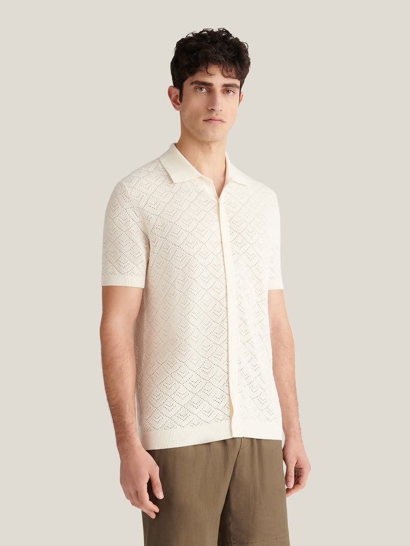 Rico Monogram Knit Shirt in Egret