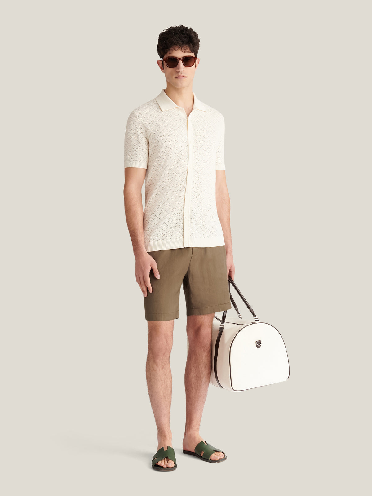Rico Monogram Knit Shirt in Egret