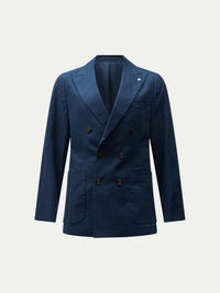 Castello Linen Blend Double Breasted Blazer in Dark Sapphire Navy