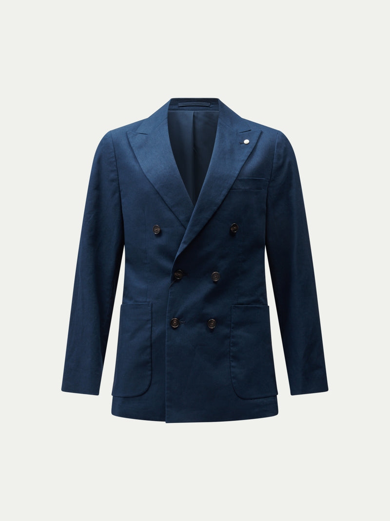 Castello Linen Blend Double Breasted Blazer in Dark Sapphire Navy