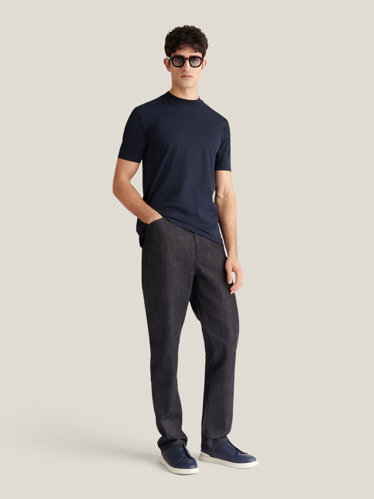 Devonshire Mercerised Cotton T-Shirt in Dark Sapphire Navy