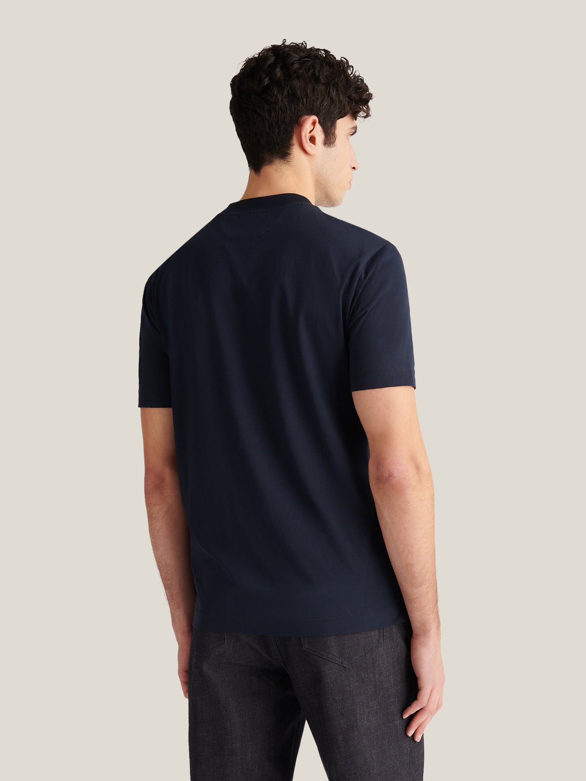 Devonshire Mercerised Cotton T-Shirt in Dark Sapphire Navy