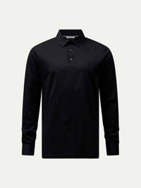 Wardour Mercerised Cotton Long Sleeve Polo Shirt in Black