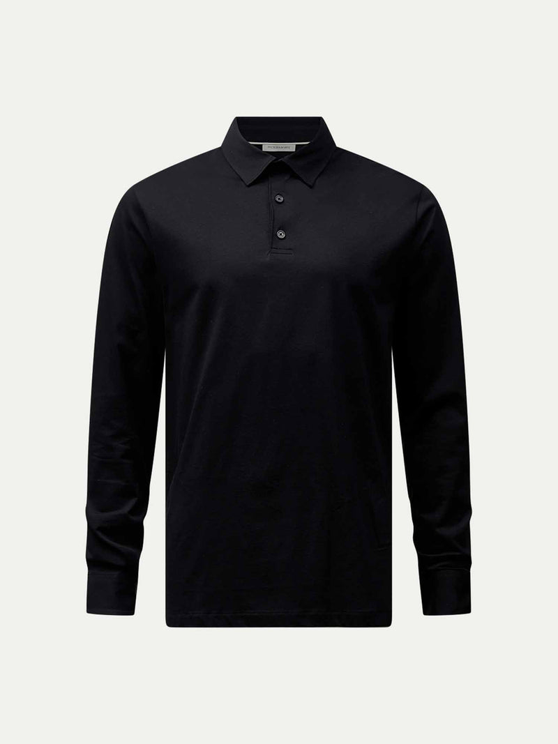 Mercerised Cotton Long Sleeve Polo Shirt Black